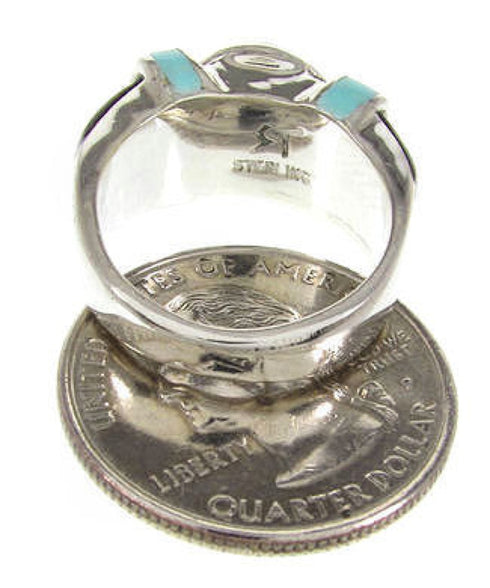 Southwestern Turquoise And Jet Ring Jewelry Size 7-3/4 BW62819